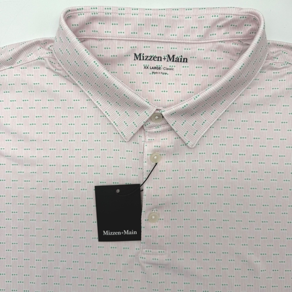 Mizzen+Main Polo Mens XXL Pink Versa Classic Triple Dot Performance Short Sleeve